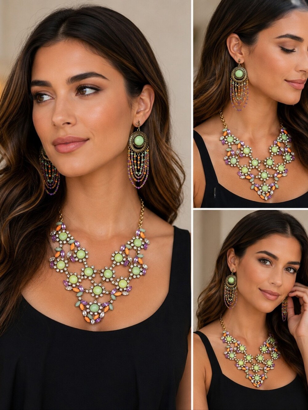 J. Crew Multicolor Bib Necklace with Colorful Accents + Boutique Earrings